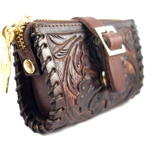 Porte-monnaie fait à la main en cuir marron pour femme, 6mm, Vintage, avec quincaillerie doré - Product Image 1