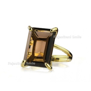 แหวนค็อกเทลโซลิแทร์18X13มม. ประดับอัญมณีสีเงินมรกตชุบทอง14K 925สีเหลือง - Product Image 2