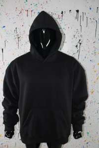 Sudaderas con capucha de algodón 100% de hilo fino No Strings en color negro con logo personalizado Jet, sudaderas con capucha en negro oscuro. - Product Image 5