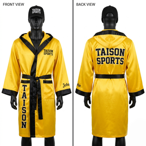 Premium 220 GSM Satin Boxing Robe Red White Contrast Panels Custom Screen Print Logo Fightwear - Product Image 2