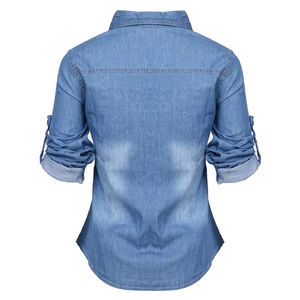 Chemise Western de Haute Qualité pour Femme, Style Cowgirl, Élégante, Manches Longues, Couleur Bleu Foncé Uni, Boutonnée, en Denim, Blouse pour Femme - Product Image 6