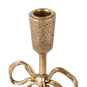 Paire de bougeoirs artisanaux en or avec nœud en ruban – Supports de bougies coniques en métal texturé pour dîners romantiques et cheminées - Product Image 3