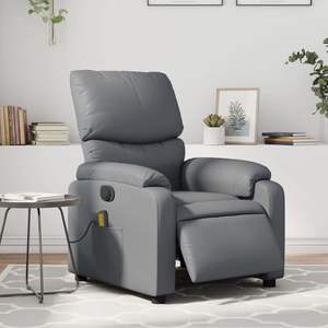 Fauteuil de massage électrique inclinable en similicuir gris, avec structure en bois, métal et mousse - Product Image 1