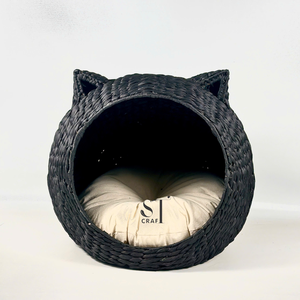 เตียงแมวทรงถ้ำทำจากผักตบชวาคุณภาพสูง ทอมือ แข็งแรง ทนทาน เป็นมิตรกับสิ่งแวดล้อม พร้อมเบาะรองนอนถอดซักได้ ผลิตโดยช่างฝีมือชาวเวียดนาม - Product Image 5