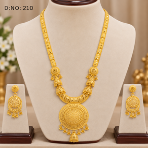 Majestic 24K Gold Polish Copper Brass Long <b>Necklace</b> <b>Set</b> with Dome Pendant Matching <b>Earrings</b> for Indian <b>Bridal</b> Wedding Jewelry - Product Image 1