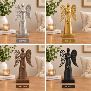 Figurine d'ange en bois avec ailes dorées, cœur et étoile, décoration de table, ornement de Noël, style traditionnel - Product Image 3