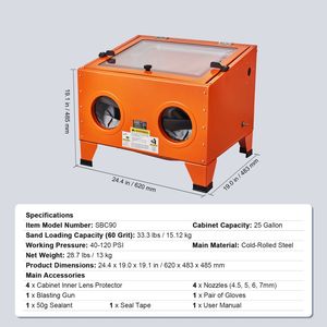 Cabine de sablage portable de 25 gallons, en acier robuste, 40-120 PSI, pour sablage - Product Image 4