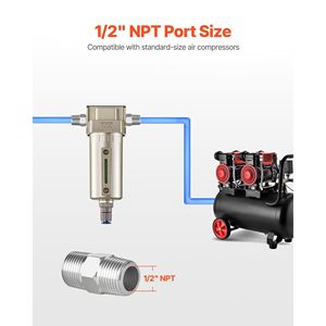 Filtro Separatore Acqua per Compressore d'Aria 1/2'' NPT, 5 m, Elemento Filtrante in Ottone con Scarico Automatico, Ricambi per Compressori Industriali - Product Image 6