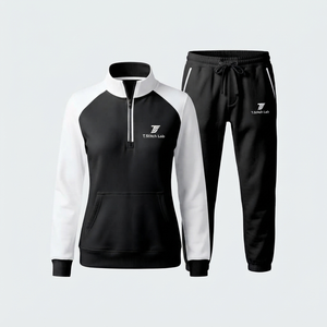 Conjunto Deportivo de Mujer de Alta Calidad con Cierre de Cremallera, Diseño Sólido con Bolsillos Laterales y Pantalones con Cordón Ajustable, Estilo Casual - Product Image 1
