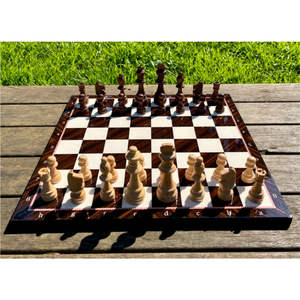 Échiquier en bois fait main de 15 pouces avec tiroir de rangement intégré - Compartiments individuels doublés de feutre - Grand jeu d'échecs professionnel - Product Image 5
