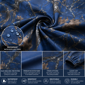 New Custom Blue Camo Thin Waterproof Hooded Long Outdoor Hunting & Fishing Windproof Hiking <b>Rain</b> <b>Coat</b> OEM ODM - Product Image 5