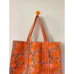 Bolsa de Mano de Algodón Acolchada con Estampado Floral Naranja de Lujo, Estilo Bohemio, Abierta y Casual, para Compras, para Mujer - Product Image 4