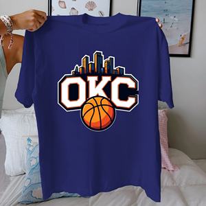 OKC Basketball Graphic Design Comfort Fit Casual T-shirt Femme 100% Pur Coton Motif Imprimé - Product Image 2