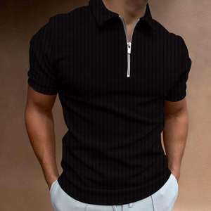 2026 New High Quality Summer Casual Fashion Slim Stripe Style T-Shirt with Zipper Stand Collar Sweatshirt <b>Polo</b> Shirt - Product Image 1