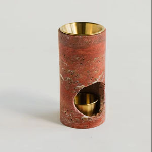 Pot à bougie en travertin rouge, porte-bougie en pierre de luxe et brûleur d'encens, décoration élégante pour la maison, cadeau d'aromathérapie - Product Image 1