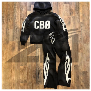 Ensemble de survêtement de luxe personnalisé, sweat à capuche oversize et pantalon de jogging unisexe, haute qualité, cordon de serrage, en molleton bouclette 100% coton épais - Product Image 6