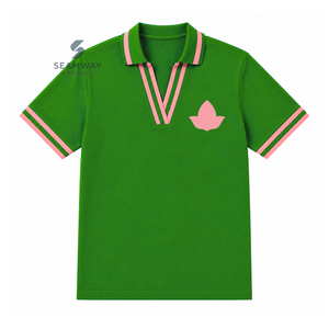 Alpha | Kapa | Alpha Sorority Polo Shirt Women's Green Pink Stripe V-Neck Pique Short Sleeve Knit Embroidered Crest Collared Tee - Product Image 1