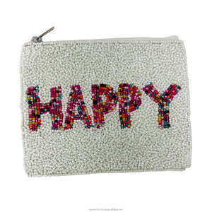 Beaded Zipper Pouch Multicolor Letter Coin Purse Handmade Sequin Clutch Bag White <b>Bead</b> Makeup Organizer Gift for Girls Women - Product Image 2