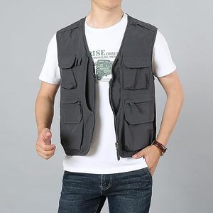 เสื้อกั๊กตกปลาผู้ชายแบบหลายกระเป๋า เสื้อกั๊กอเนกประสงค์สำหรับกิจกรรมกลางแจ้ง น้ำหนักเบา ระบายอากาศได้ดี ปิดด้วยซิป สีพื้น เสื้อกั๊กแบบยุทธวิธี - Product Image 4