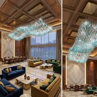 Lustre suspendu ovale en verre personnalisé en forme de goutte d'eau avec télécommande pour hall d'hôtel, luminaire de projet moderne en acier inoxydable