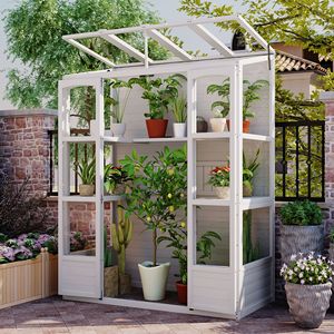 Serra In legno da 78 pollici con 4 lucernari indipendenti e 2 ripiani centrali pieghevoli con struttura a freddo per uso giardino esterno - Product Image 1