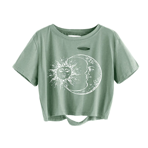 Chemises crop top oversize pour femmes, vêtements streetwear pour femmes, t-shirts crop top à manches courtes, chemises crop top personnalisées 100% coton - Product Image 3