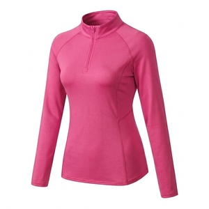 Camiseta de equitación para mujer, rosa, de manga larga, con cremallera de un cuarto, transpirable, de punto sólido. - Product Image 1