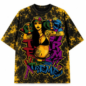 Camiseta Oversize de Hombre Estilo Urbano, Manga Corta, Diseño Estampado de Personajes, Cuello Redondo, Patrón Amarillo y Negro, Top Casual - Product Image 2
