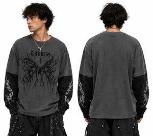 Camiseta de Manga Larga con Estampado Gótico Oscuro, de Felpa, para Hombre, Cuello Redondo, Jersey de Algodón, Estilo Otoñal, Logotipo Personalizado, OEM ODM - Product Image 1