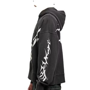 Sudadera con Capucha de Alta Calidad, Tejida a Medida, 400 g/m², Estilo Vintage, Estampado Lavado, Corta, para Hombre, Ropa Urbana, Estilo Hip Hop - Product Image 2