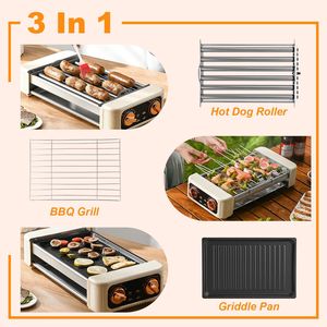 Griglia Elettrica 3-in-1 per Salsicce e Hot Dog con Piastra Piatta, Controllo Temperatura a 3 Livelli, Senza Fumo, per Interni/Esterni - Product Image 6