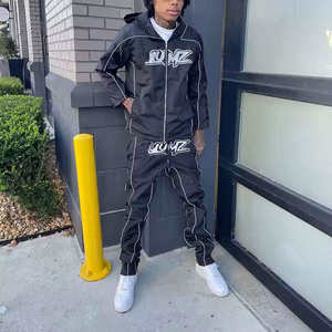 Wholesale Streetwear Windbreaker Set Reflective Men Tracksuit Hooded Jacket and Pants Set 2 Piece Jogging <b>Suit</b> Sportswear Outfit - Product Image 3