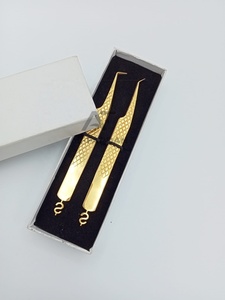 Gold-Plated Color Eyelash Extension Tweezer 45 90 Degree Pointed Fiber Tip Dollar Sign <b>Lash</b> Tweezer Japanese Stainless Steel - Product Image 4