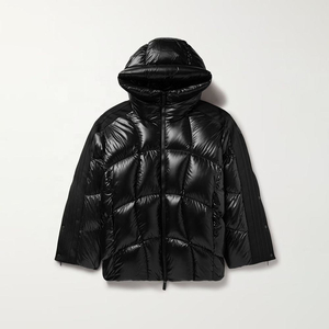 Chaqueta acolchada para hombre, negra brillante, con cuello alto, ligera, de nailon, con cierre de cremallera, a prueba de viento, con relleno de plumón. - Product Image 6