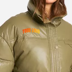 Veste matelassée en PU vert olive, col montant, bouton unique, coupe-vent, épaisse, manteau d'hiver décontracté, courte, unisexe - Product Image 2