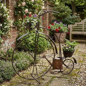 Support à plantes circulaire vintage en fer forgé époxyré à 1 niveau pour vélo, pour l'intérieur et l'extérieur, présentoir de pots de fleurs de jardin - Product Image 4