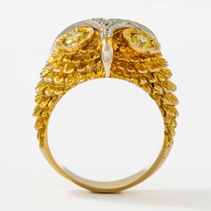 Anillo de Compromiso de Lujo en Oro Blanco de 14K con Diseño de Búho, Diamante Amarillo de Laboratorio de 0.50ct, Engaste Pavé, Certificado IGI, Estilo Artístico y Natural para Mujer - Product Image 6