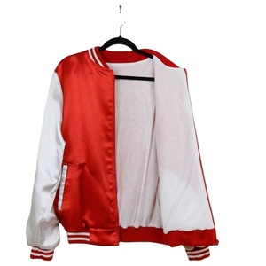 Blouson Bomber Unisexe en Satin Rouge et Blanc Coupe-Vent Hiver Zippé à Motifs - Product Image 2
