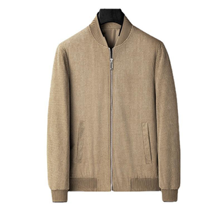 Men's Woolen Bomber <b>Jacket</b> Solid Color Knitted Stand Collar Zipper Closure Casual Autumn Wear Regular Fit - Product Image 1