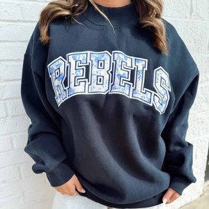 Texas Factory Custom Crew <b>Neck</b> <b>Mock</b> <b>Neck</b> Sweatshirt Women Men Ladies Unisex Chenille Letter Polka Dot Gingham Patch - Product Image 5