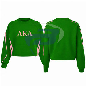 Alfa |   Kapa |   Sudadera Corta Rosa y Verde de la Hermandad Alpha con Bordado Rosa y Diseño de Ribete Impreso, Ropa Universitaria de Hermandad - Product Image 1