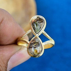 Bague en argent sterling 925 plaqué or 18 carats, forme poire, avec pierre précieuse œil de chat naturelle, faite à la main - Product Image 2