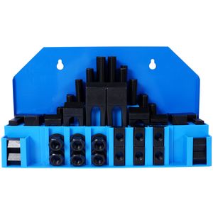 Set di serraggio a T da 58 pezzi per fresatrice con scanalatura da 3/4 e perni da 5/8 e 11, con contenitore blu per raccordi generici - Product Image 2