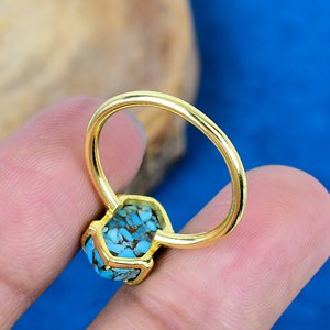 Natura Blue Copper Turquoise Hexagon Shape Gemstone 18k Gold Micron Over 925 Sterling <b>Silver</b> - Product Image 4
