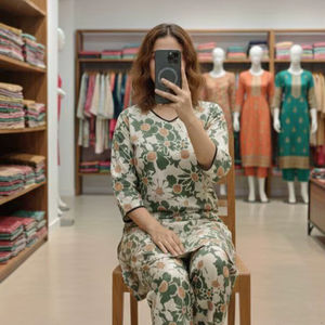 Ensemble deux pièces en coton de qualité supérieure – Kurti imprimé décontracté avec pantalon assorti |   Prêt-à-porter - Product Image 1