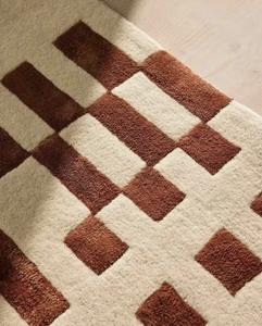 Tapis en laine tufté à la main, motif abstrait, écologique, épais, couleur crème et rouille, pour salon - Product Image 3