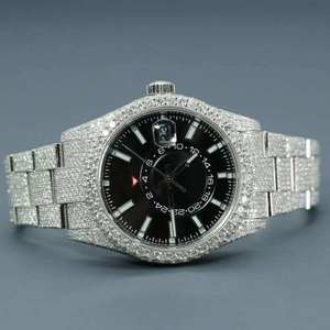 Montre GMT de luxe entièrement sertie de moissanite, cadran noir, style hip-hop, aspect diamant, acier inoxydable, personnalisée - Product Image 1
