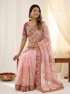 Sari indien ethnique de créateur, orné de paillettes, pour toutes les occasions spéciales et les événements, tenue tendance pour femmes. - Product Image 1