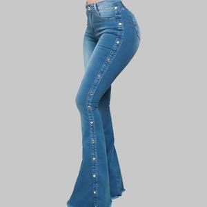 Jeans Casuales Impermeables para Mujer Tallas Grandes, OEM, Elásticos, de Mezclilla, Cintura Alta, de Algodón, Pierna Ancha, Venta al Por Mayor, Moda de Alta Calidad - Product Image 3