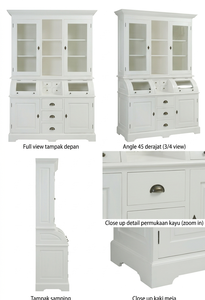 Elegant Giordano Cabinet Premium Solid Wood White Dresser with Roll-Top Glass Doors and Apothecary Drawers for Living - Product Image 6